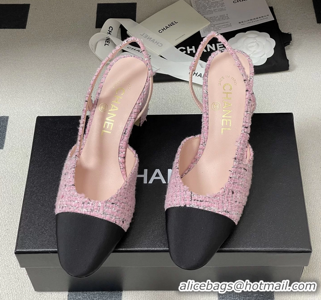 Unique Discount Chanel Pink Tweed Slingback Pumps 6051605