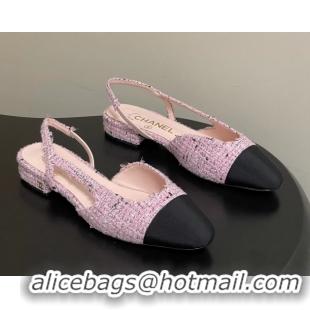 Discount Chanel Pink Tweed Slingback Flats 6051606