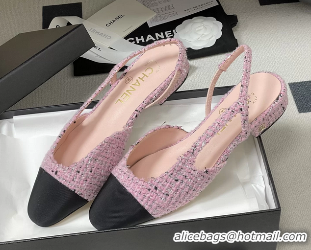 Discount Chanel Pink Tweed Slingback Flats 6051606