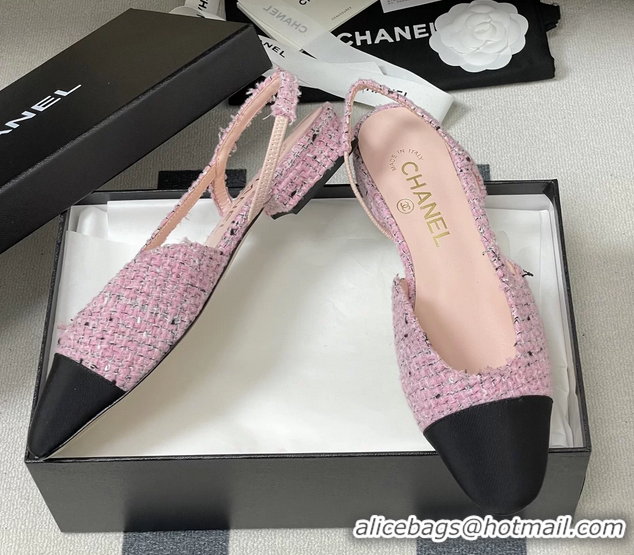 Discount Chanel Pink Tweed Slingback Flats 6051606