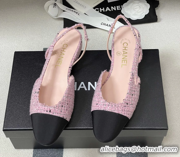 Discount Chanel Pink Tweed Slingback Flats 6051606