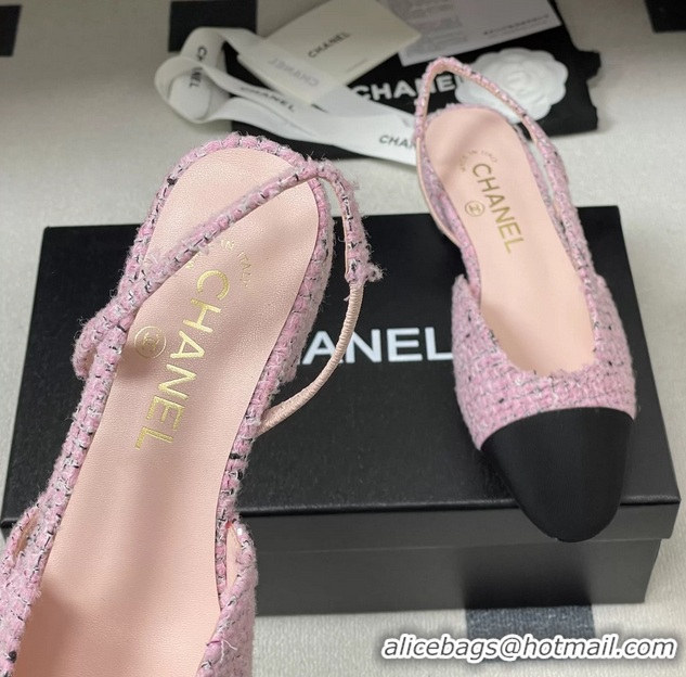 Discount Chanel Pink Tweed Slingback Flats 6051606