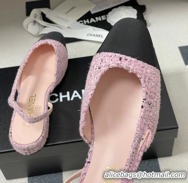 Discount Chanel Pink Tweed Slingback Flats 6051606