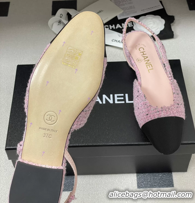 Discount Chanel Pink Tweed Slingback Flats 6051606