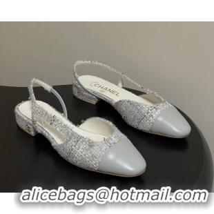 Buy Cheapest Chanel Gray Tweed Slingback Flats 6051606