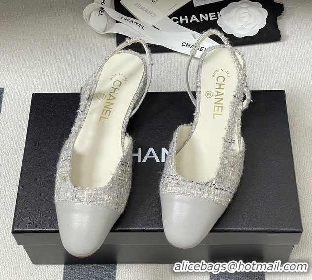 Buy Cheapest Chanel Gray Tweed Slingback Flats 6051606