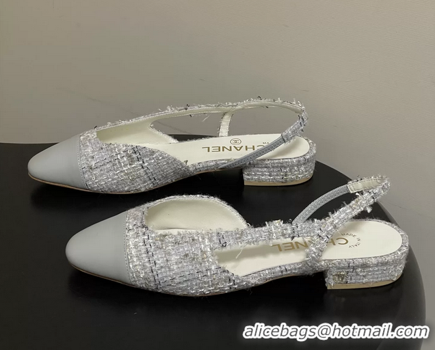 Buy Cheapest Chanel Gray Tweed Slingback Flats 6051606