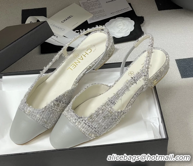 Buy Cheapest Chanel Gray Tweed Slingback Flats 6051606