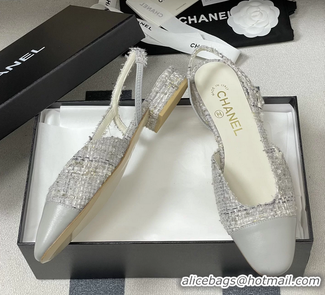 Buy Cheapest Chanel Gray Tweed Slingback Flats 6051606