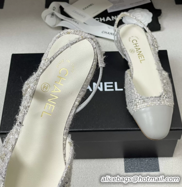 Buy Cheapest Chanel Gray Tweed Slingback Flats 6051606