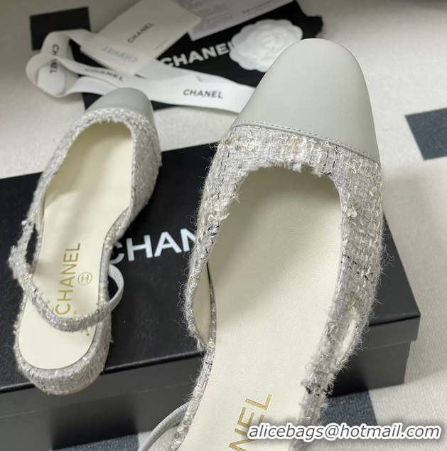 Buy Cheapest Chanel Gray Tweed Slingback Flats 6051606