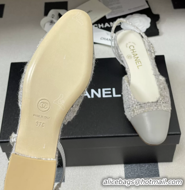Buy Cheapest Chanel Gray Tweed Slingback Flats 6051606