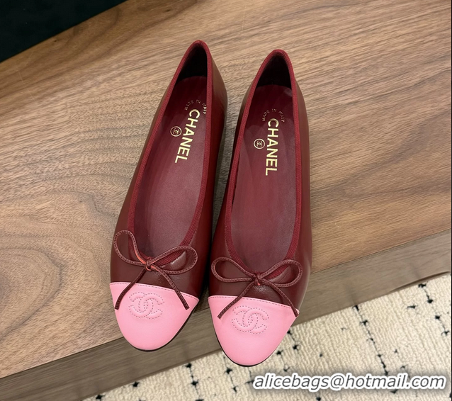 Lowest Cost Chanel CC Logo Bowknot Red Calfskin Leather Ballet Flats 6051607