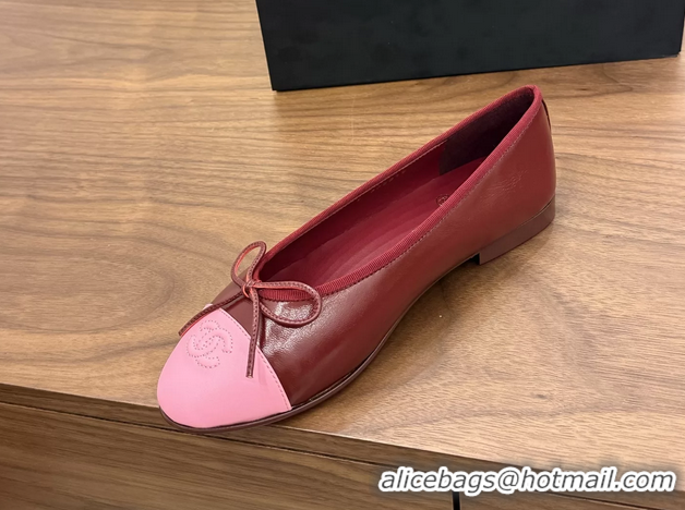 Lowest Cost Chanel CC Logo Bowknot Red Calfskin Leather Ballet Flats 6051607