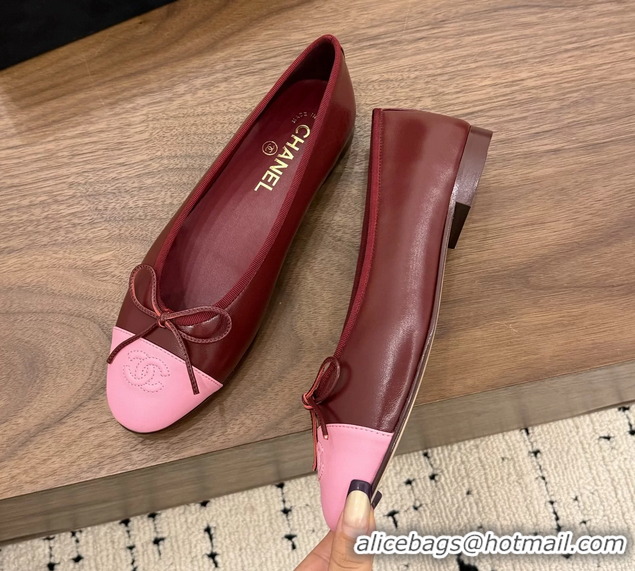 Lowest Cost Chanel CC Logo Bowknot Red Calfskin Leather Ballet Flats 6051607