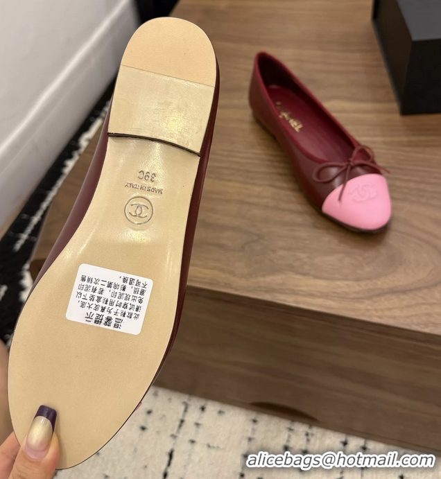 Lowest Cost Chanel CC Logo Bowknot Red Calfskin Leather Ballet Flats 6051607