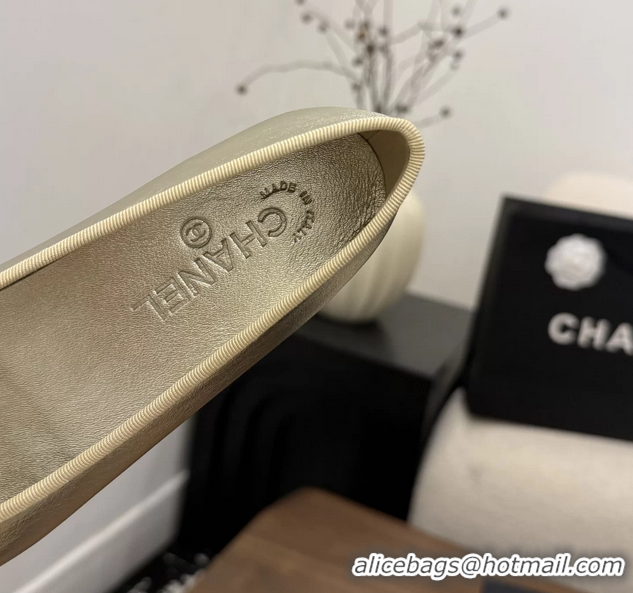Best Chanel CC Logo Bowknot Gold Calfskin Leather Ballet Flats 6051607