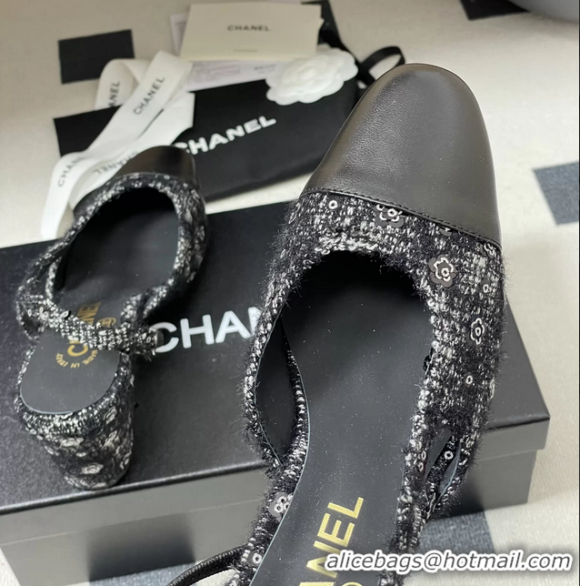 Fashion Luxury Chanel Black Tweed Slingback Pumps 6051608
