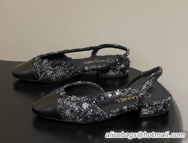 Shop Cheap Chanel Black Tweed Slingback Flats 6051609