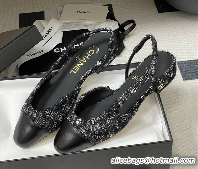 Shop Cheap Chanel Black Tweed Slingback Flats 6051609