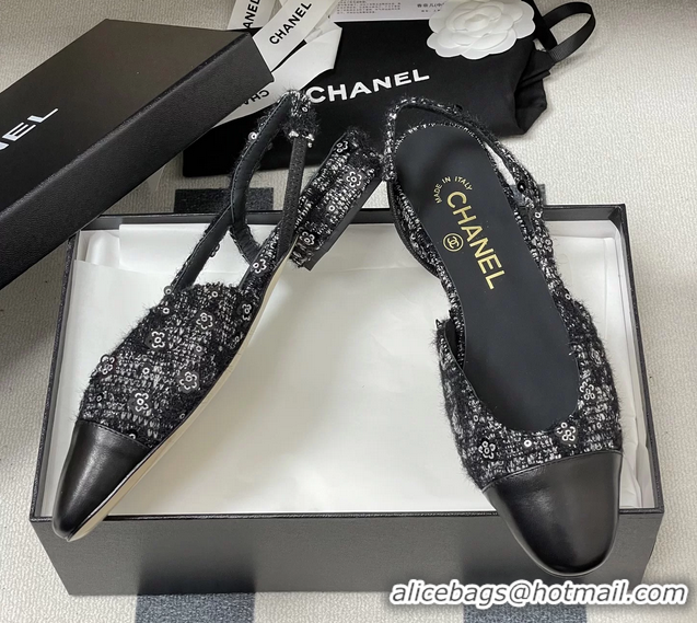 Shop Cheap Chanel Black Tweed Slingback Flats 6051609