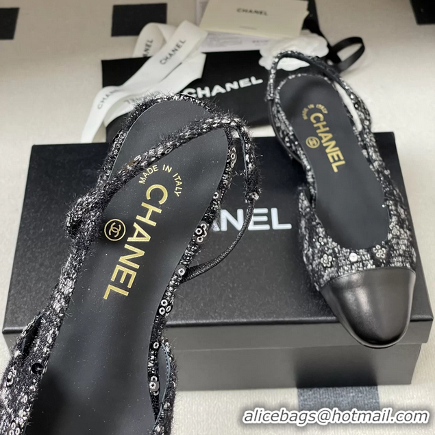 Shop Cheap Chanel Black Tweed Slingback Flats 6051609
