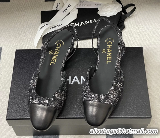 Shop Cheap Chanel Black Tweed Slingback Flats 6051609