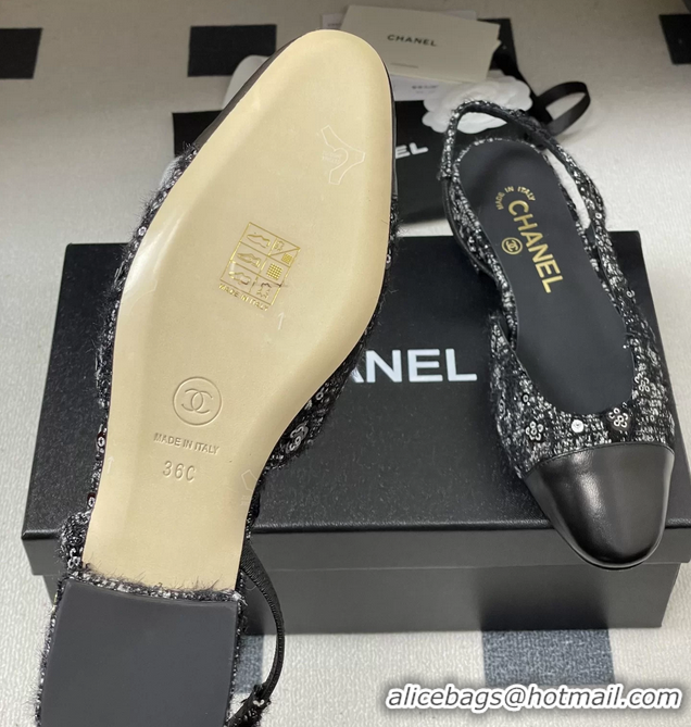 Shop Cheap Chanel Black Tweed Slingback Flats 6051609
