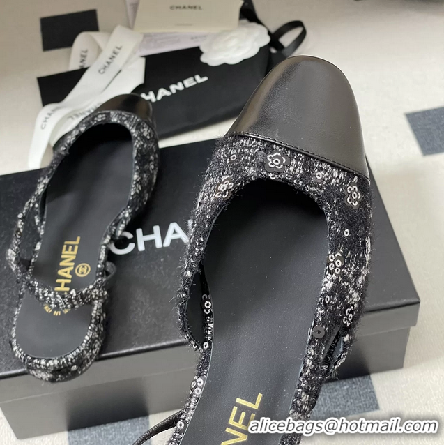 Shop Cheap Chanel Black Tweed Slingback Flats 6051609