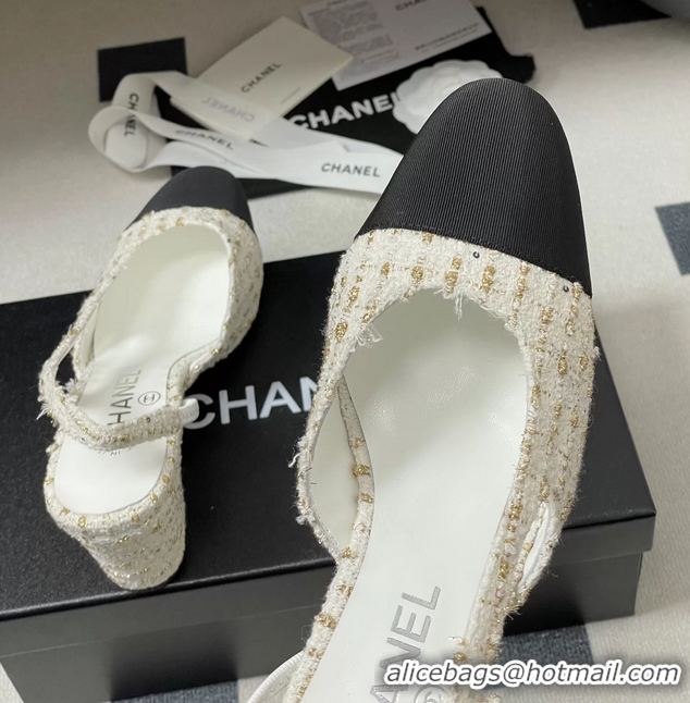 Stylish Chanel White Tweed Slingback Pumps 6051608