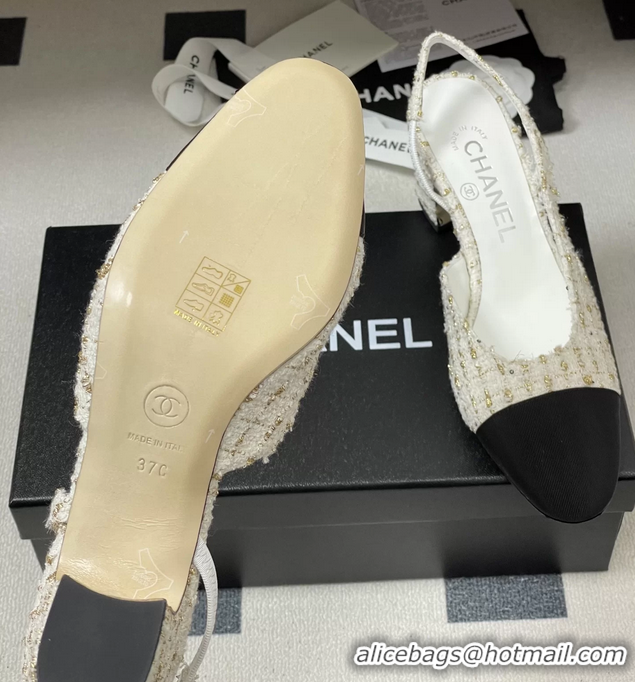 Stylish Chanel White Tweed Slingback Pumps 6051608