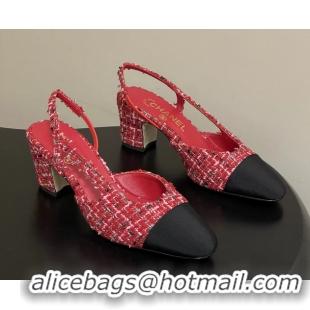 Buy Discount Chanel Red Tweed Slingback Pumps 6051608