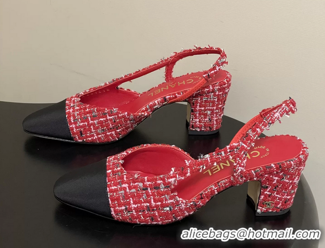 Buy Discount Chanel Red Tweed Slingback Pumps 6051608