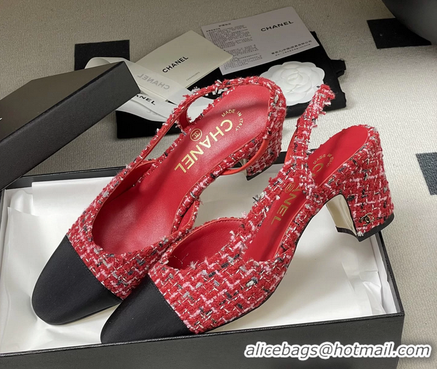 Buy Discount Chanel Red Tweed Slingback Pumps 6051608