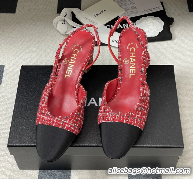 Buy Discount Chanel Red Tweed Slingback Pumps 6051608