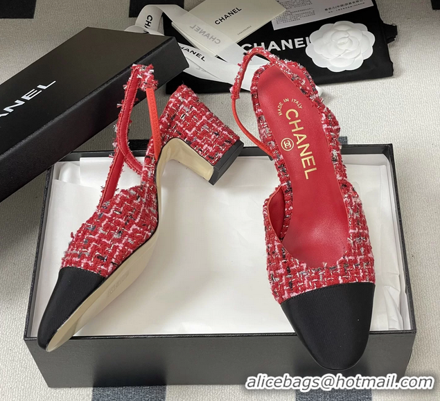 Buy Discount Chanel Red Tweed Slingback Pumps 6051608