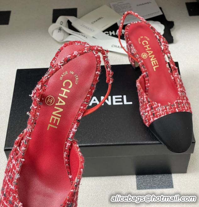 Buy Discount Chanel Red Tweed Slingback Pumps 6051608