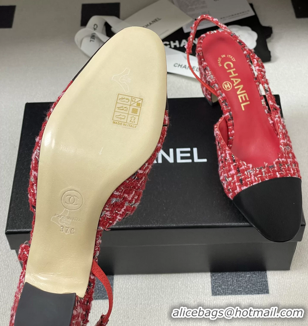 Buy Discount Chanel Red Tweed Slingback Pumps 6051608