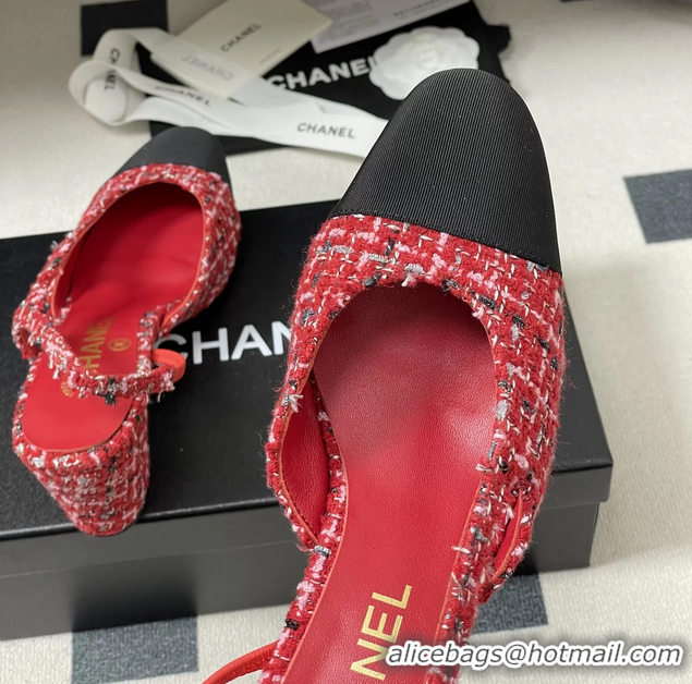 Buy Discount Chanel Red Tweed Slingback Pumps 6051608