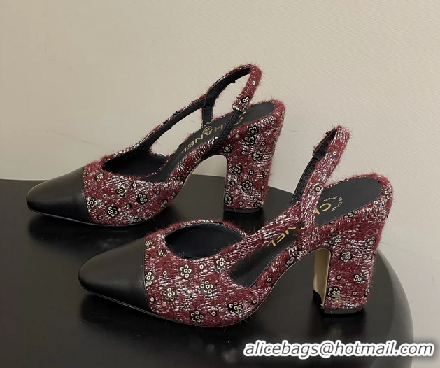 Feminine Chanel Red Tweed High Heeled Slingback Pumps 6051608