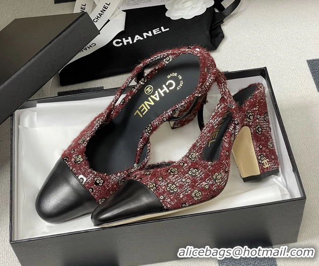 Feminine Chanel Red Tweed High Heeled Slingback Pumps 6051608
