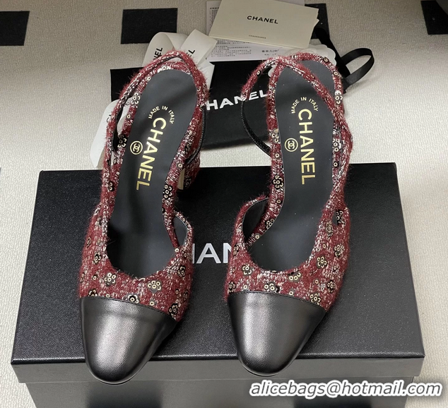 Feminine Chanel Red Tweed High Heeled Slingback Pumps 6051608
