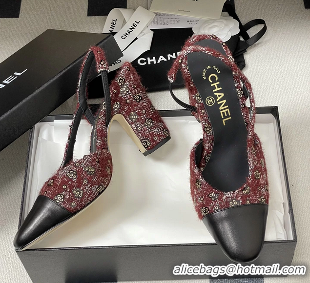 Feminine Chanel Red Tweed High Heeled Slingback Pumps 6051608