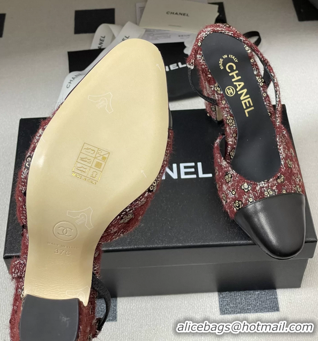 Feminine Chanel Red Tweed High Heeled Slingback Pumps 6051608