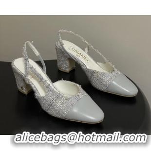 Comfortable Chanel Gray Tweed High Heeled Slingback Pumps 6051608
