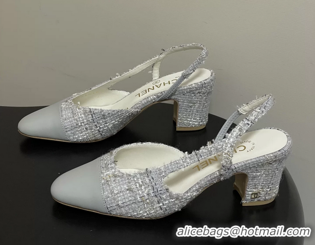 Comfortable Chanel Gray Tweed High Heeled Slingback Pumps 6051608