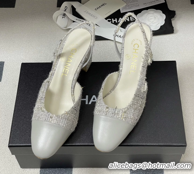 Comfortable Chanel Gray Tweed High Heeled Slingback Pumps 6051608
