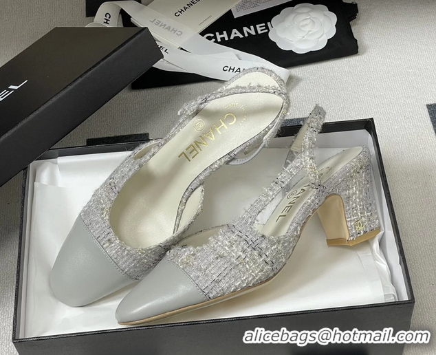 Comfortable Chanel Gray Tweed High Heeled Slingback Pumps 6051608