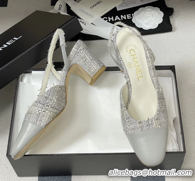 Comfortable Chanel Gray Tweed High Heeled Slingback Pumps 6051608
