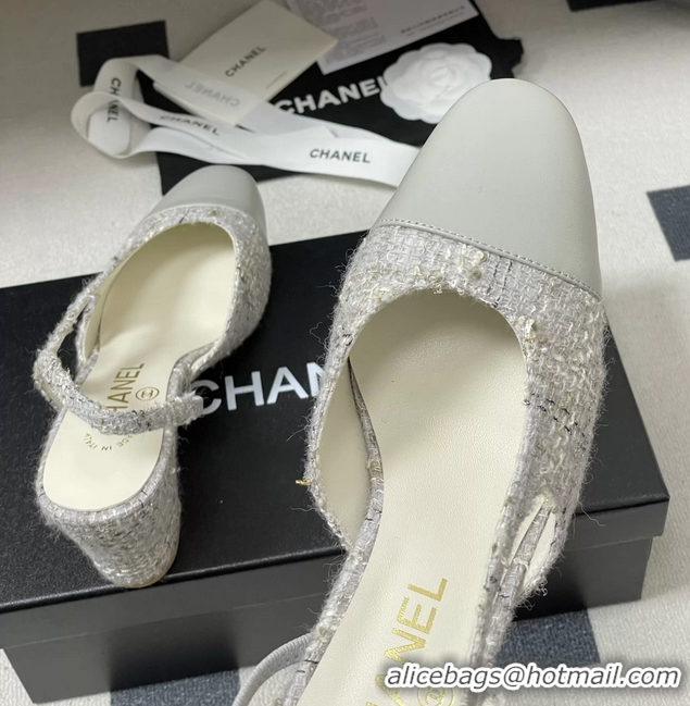 Comfortable Chanel Gray Tweed High Heeled Slingback Pumps 6051608